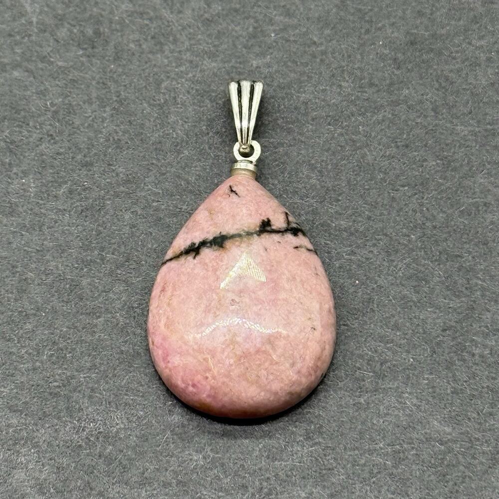 Natural Pink Rhodonite Gemstone Teardrop Pendant 1” Crystal Healing Boho Jewelry